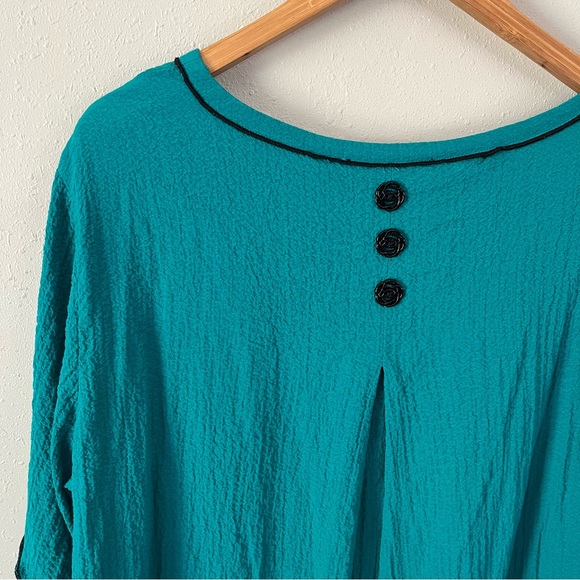 Ali Miles Turquoise & Black Blouse Tunic Crepe Crinkle Fabric Size XL - Picture 8 of 11